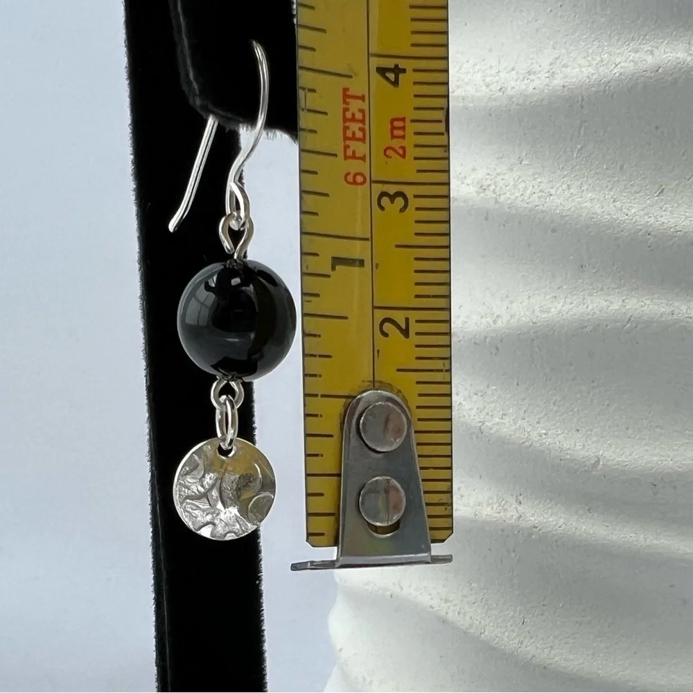 Artisan Black Onyx with Embossed Sterling Silver Disk Earrings - Picture 6 of 14